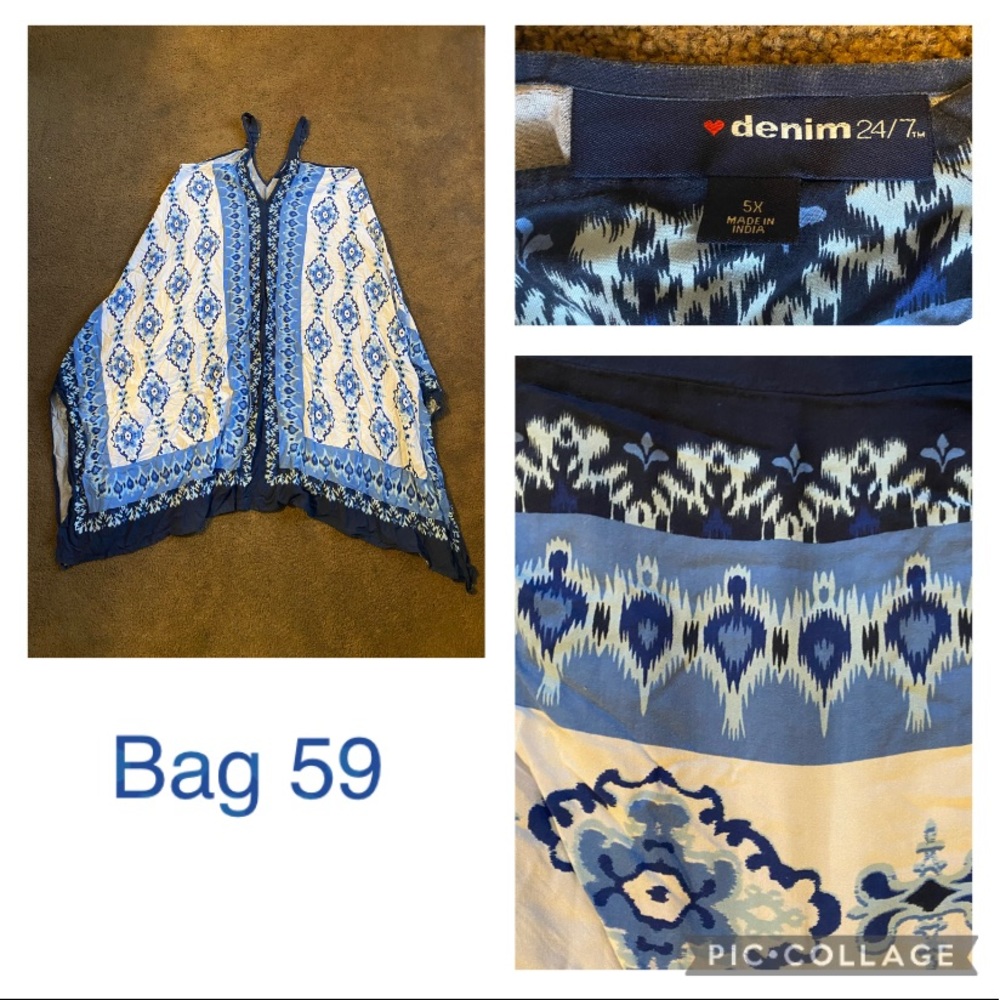5 X denim 24/7 blue and white patterned handkerchief hem summer dress